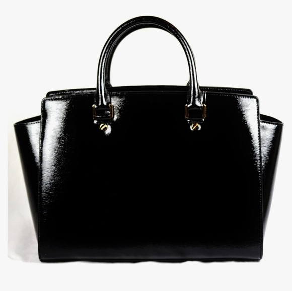 MICHAEL KHORS Selma Large Top Zip Satchel Patent Leather -Black. - Picture 2 of 14